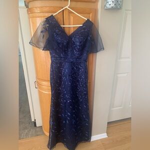 Azazie Blue Gown with Sweetheart Neckline and Flutter Sleeves